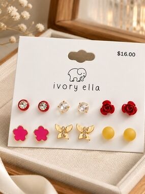 ivory ella Gold and Pearl Mini Stud Earring Set